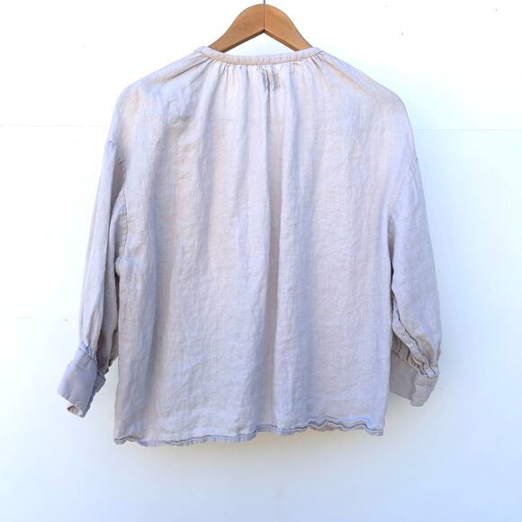 Esby Lauren Prairie Top Linen Sky Grey Gray Button Front Small USA Blouse - Picture 5 of 6